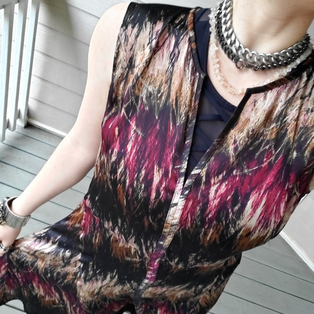 Kenneth Cole Boho Multicolored Satin V-neck Knee-length Casual Summer Dress - Picture 4 of 16